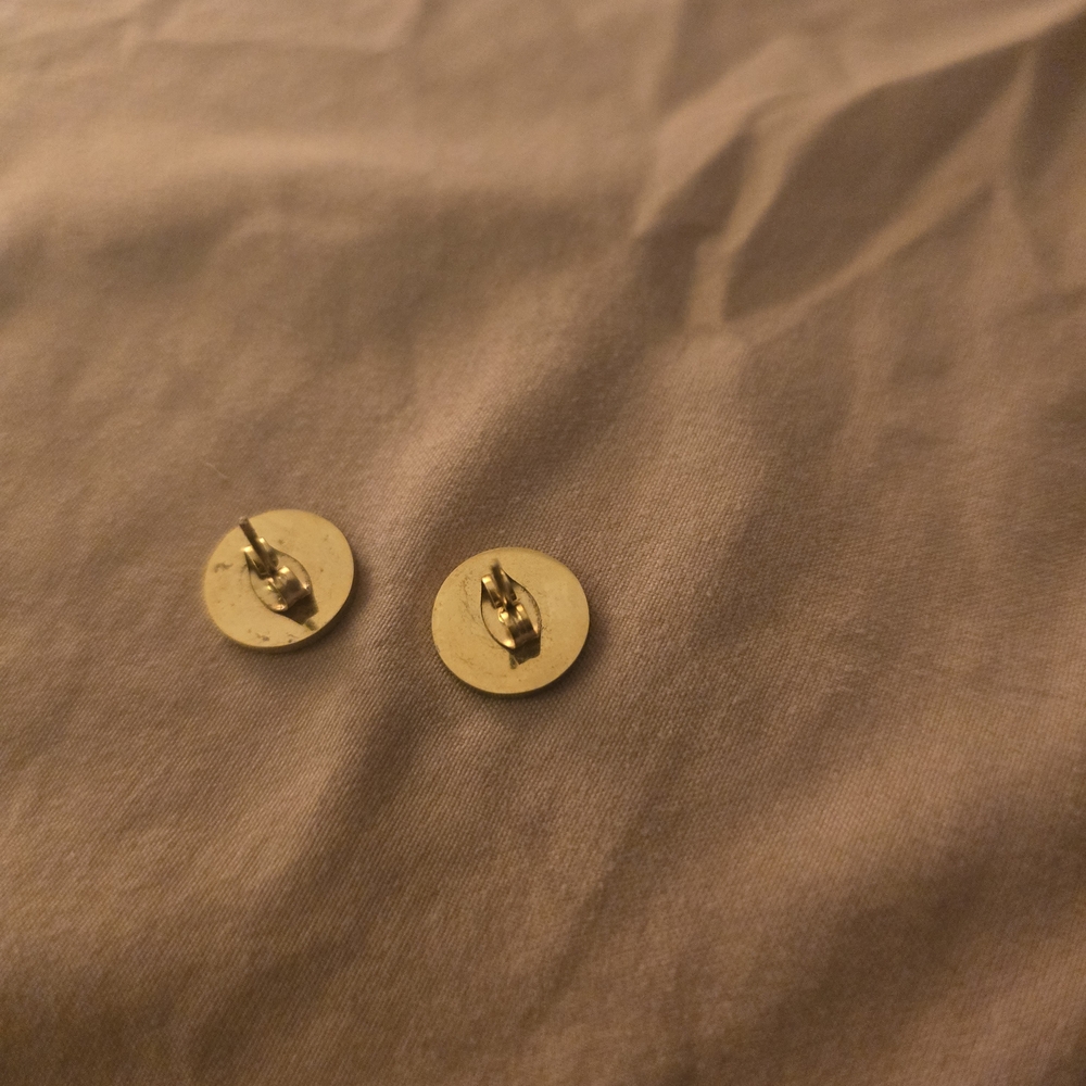 Gold Tone Round Stud Earrings - Picture 3 of 3